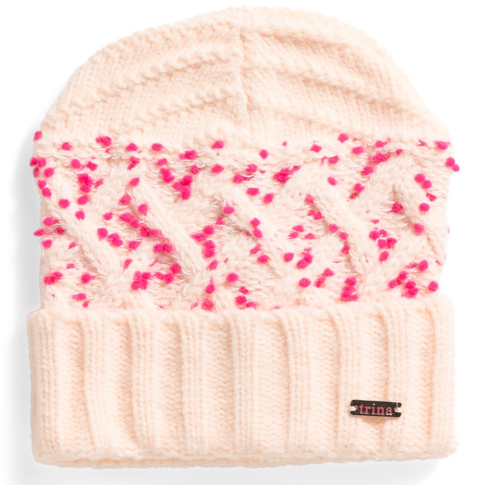 NWT Trina Turk White And Pink Bubblewrap Yarn Knit Beanie - Picture 3 of 9